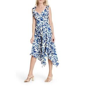 Alexis for Target Botanical Floral Tie Strap Asymmetrical Midi Dress Blue White
